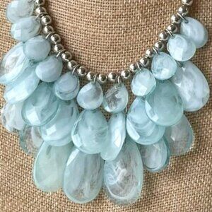 Smoky Light Blue Teardrop Statement Necklace